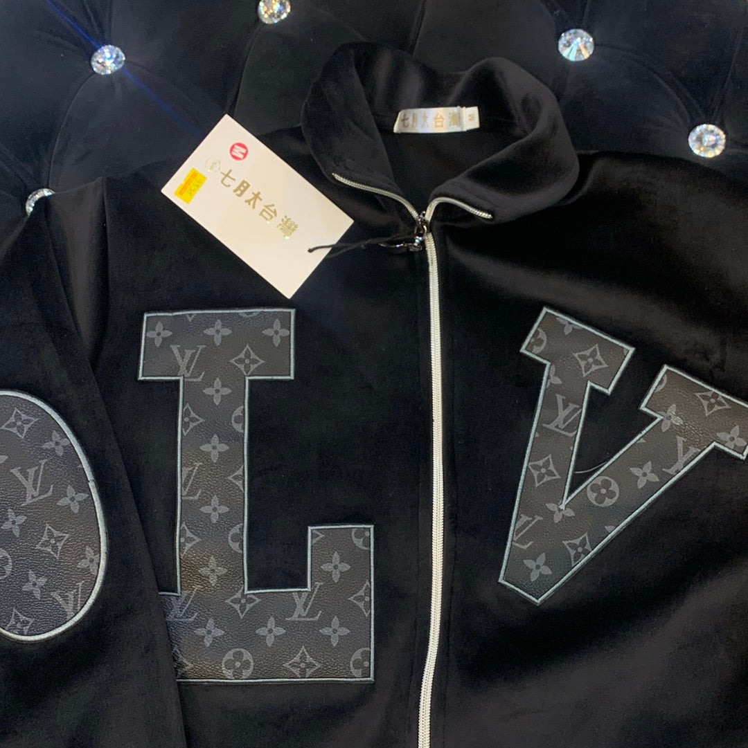 VL LOU UOL Black Colour VL Logo Loop Knit Fabric Imported Fabric Quality Versity Jacket 9398