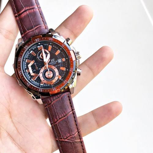IDE Brown Strap Brown Black Dial Chrono Working Men Watch