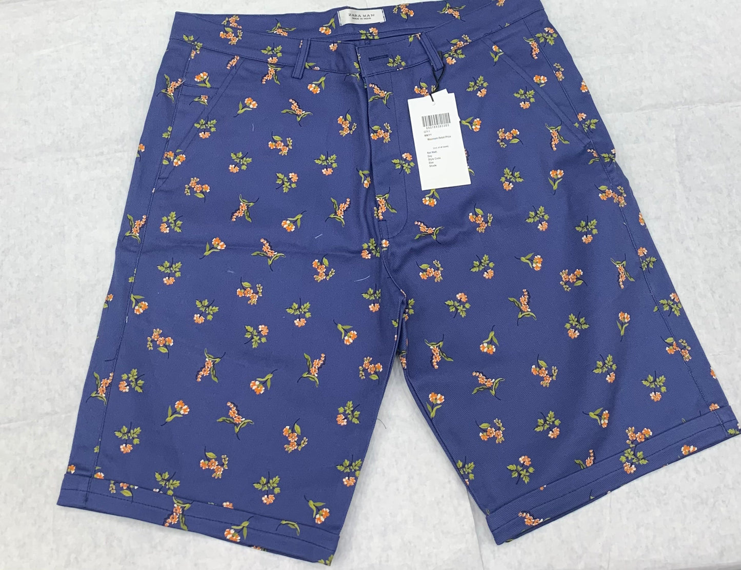 Zr Raz Navy Blue Colour Floral Print Denim Men Short 50234