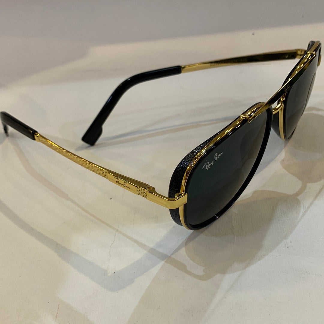 YAR RB Golden Black Frame Black Shade Unisex Aviator Sunglass RB4414 58 14-135