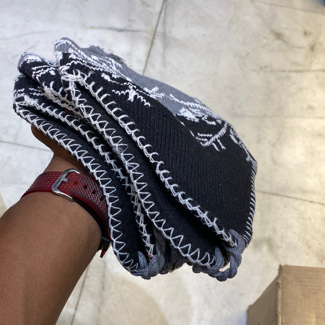 Grey Black Colour Ear flaps features braided tassels Beanie Cap 9342