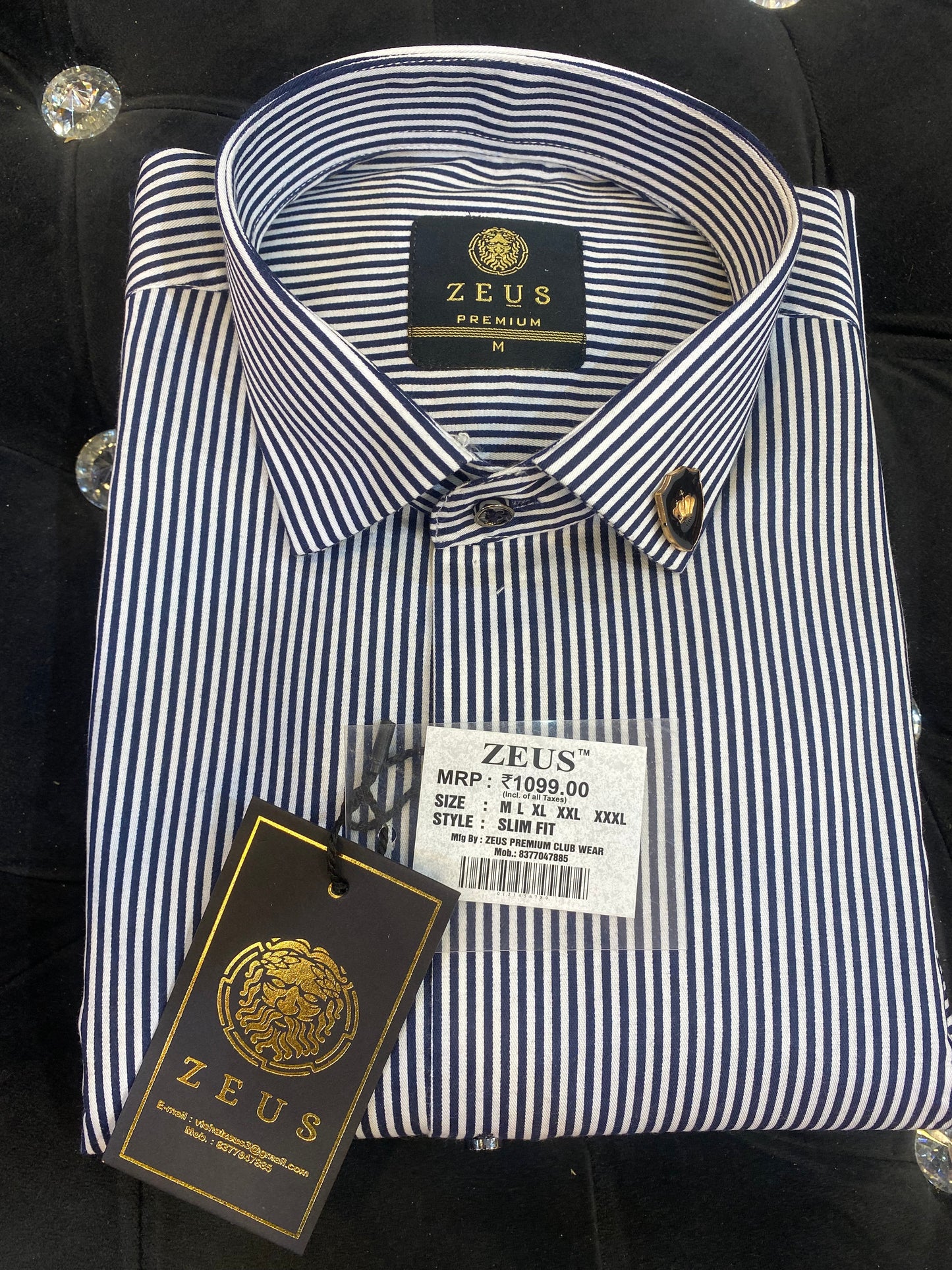 ZEUS White Navy Colour With Navy Lines Lycra Cotton Full Sleeves Shirt 567891