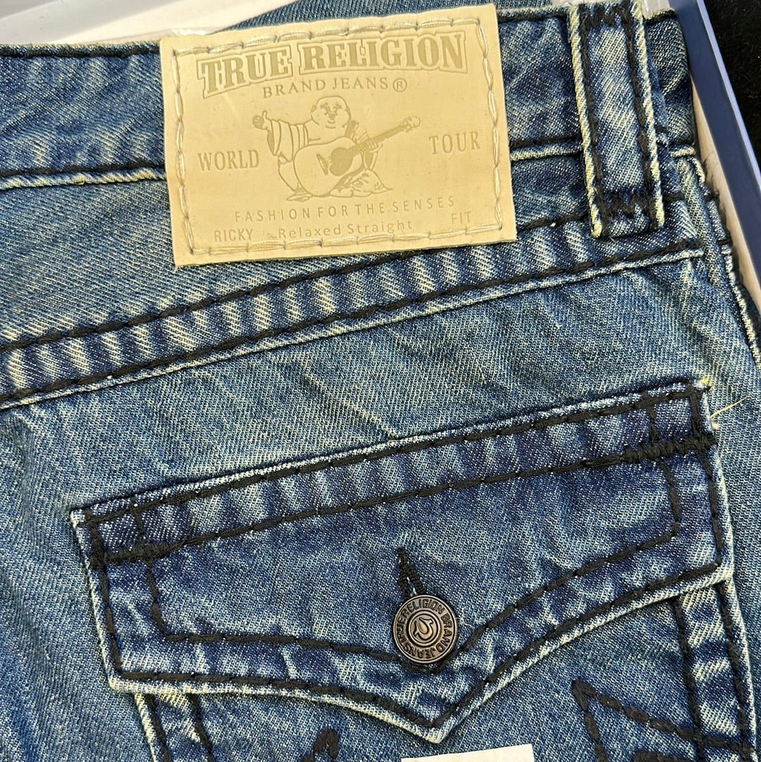 Urt Ler Grey Blue Rt Embroidery Mens Hight Quality Men’s Straight Jeans 67095