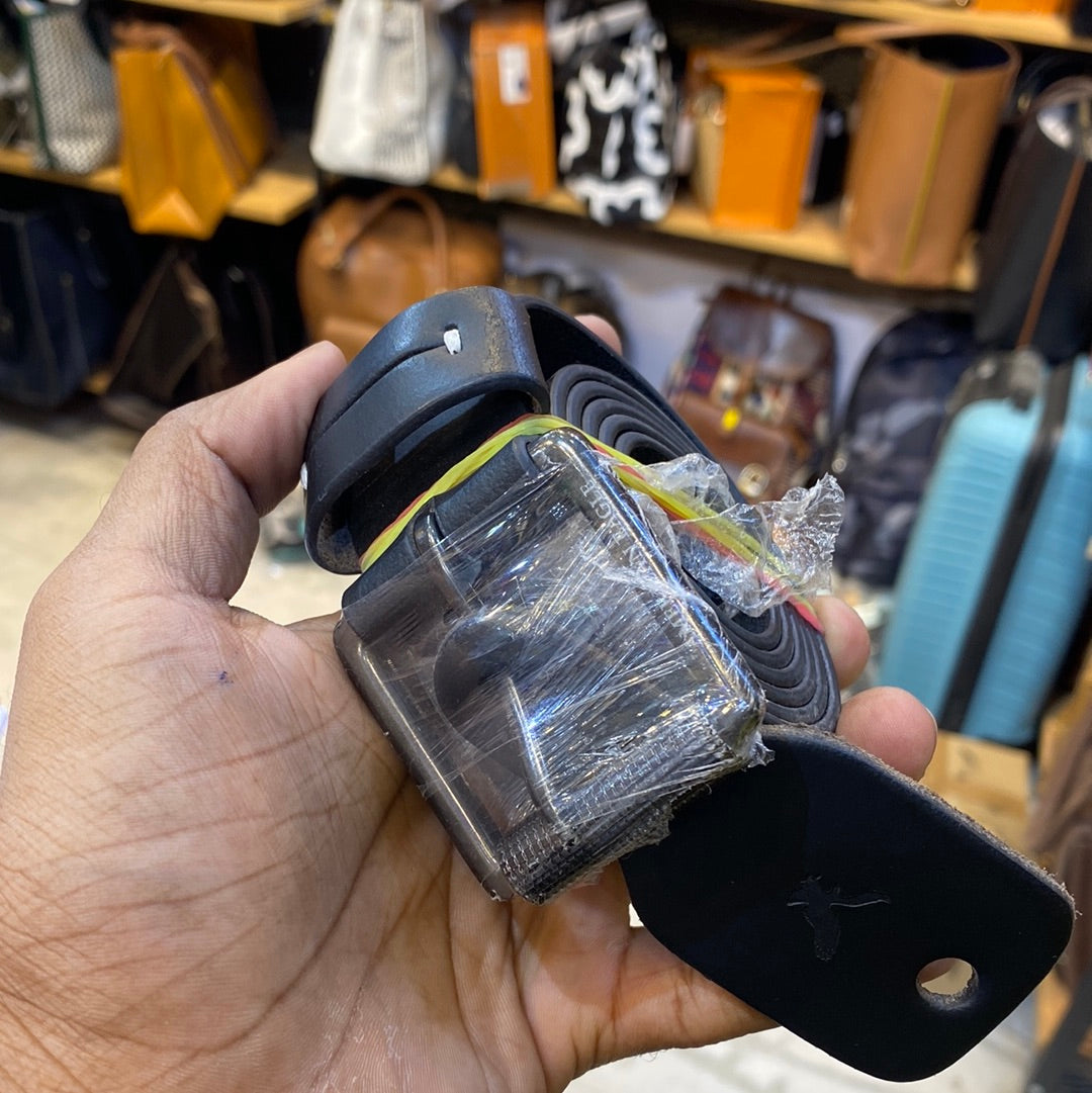 EMA Black Colour Black Buckle Genuine Leather Surplus Men’s Belt 11378