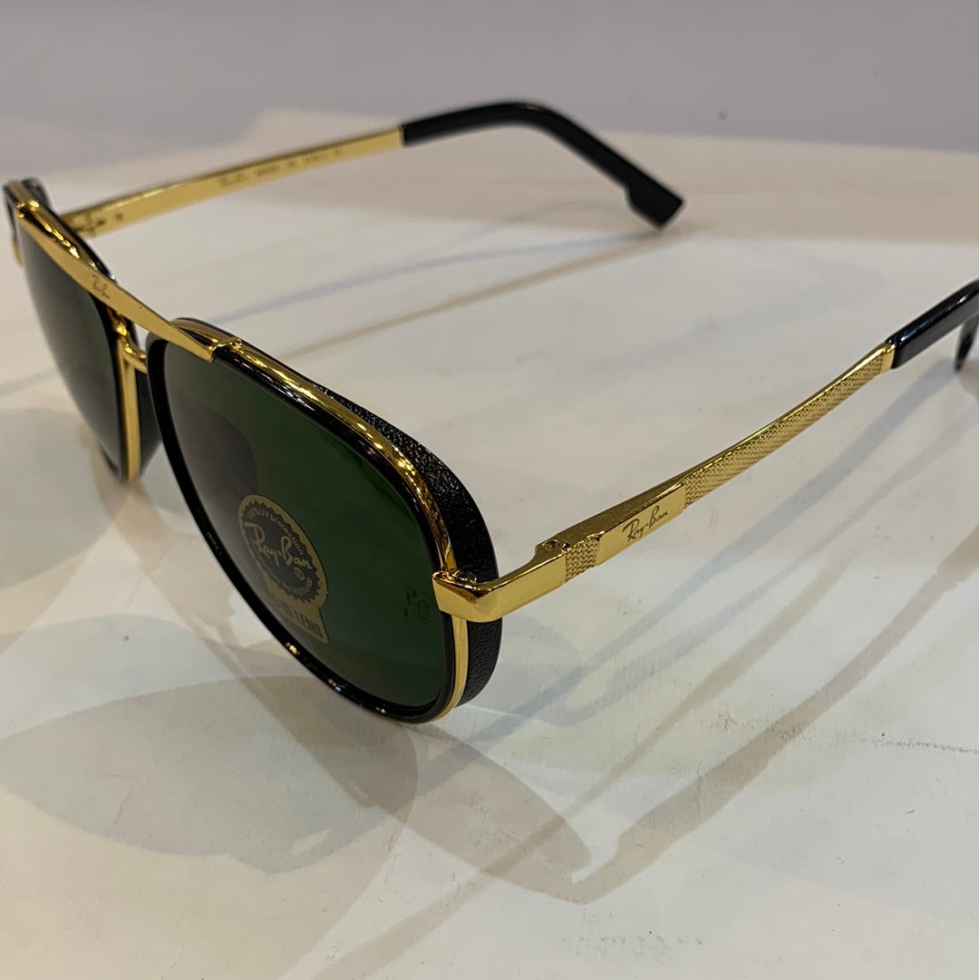 YAR RB Golden Black Frame Green Shade Unisex Aviator Sunglass RB4414 58 14-135