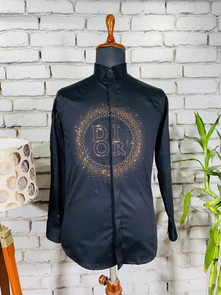OID Black Colour OID Diamond Design Imported Lycra Cotton Fabric Men’s Shirts 9165