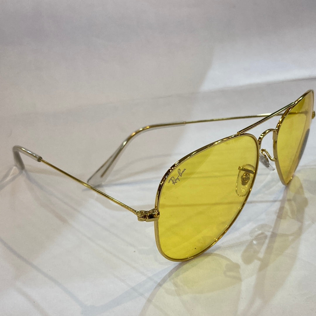 YAR RB Gold Frame Yellow Shade Unisex Aviator Sunglass RB 3026 62 14-135