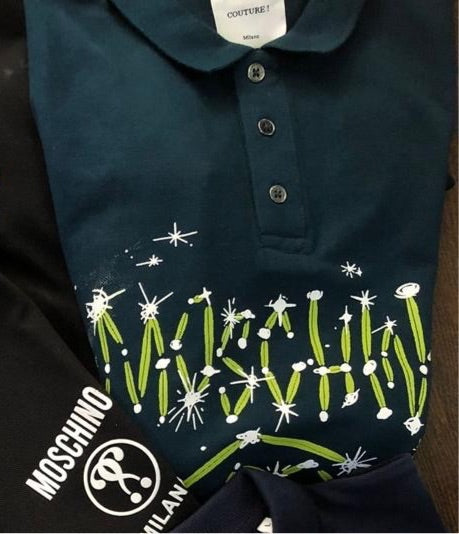 SOM MOS Pine Green Colour With Green Front Print Premium Quality Collar Tshirt 788516
