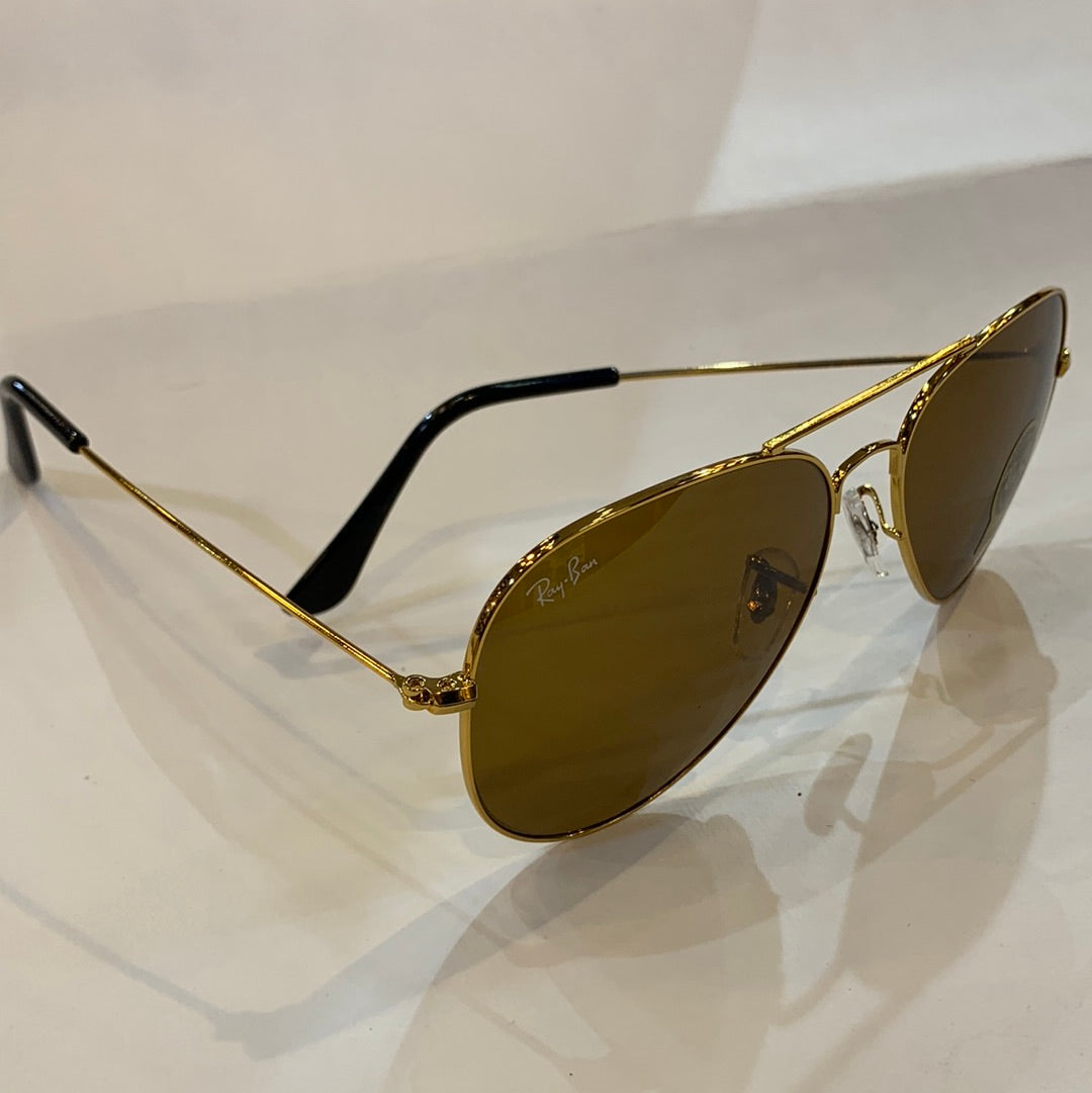 YAR RB Gold Frame Brown Shade Unisex Aviator Sunglass RB 3026 62 14-135