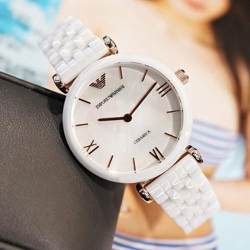 Mra White Chain White Copper Dial Ceramica Ladies Watch