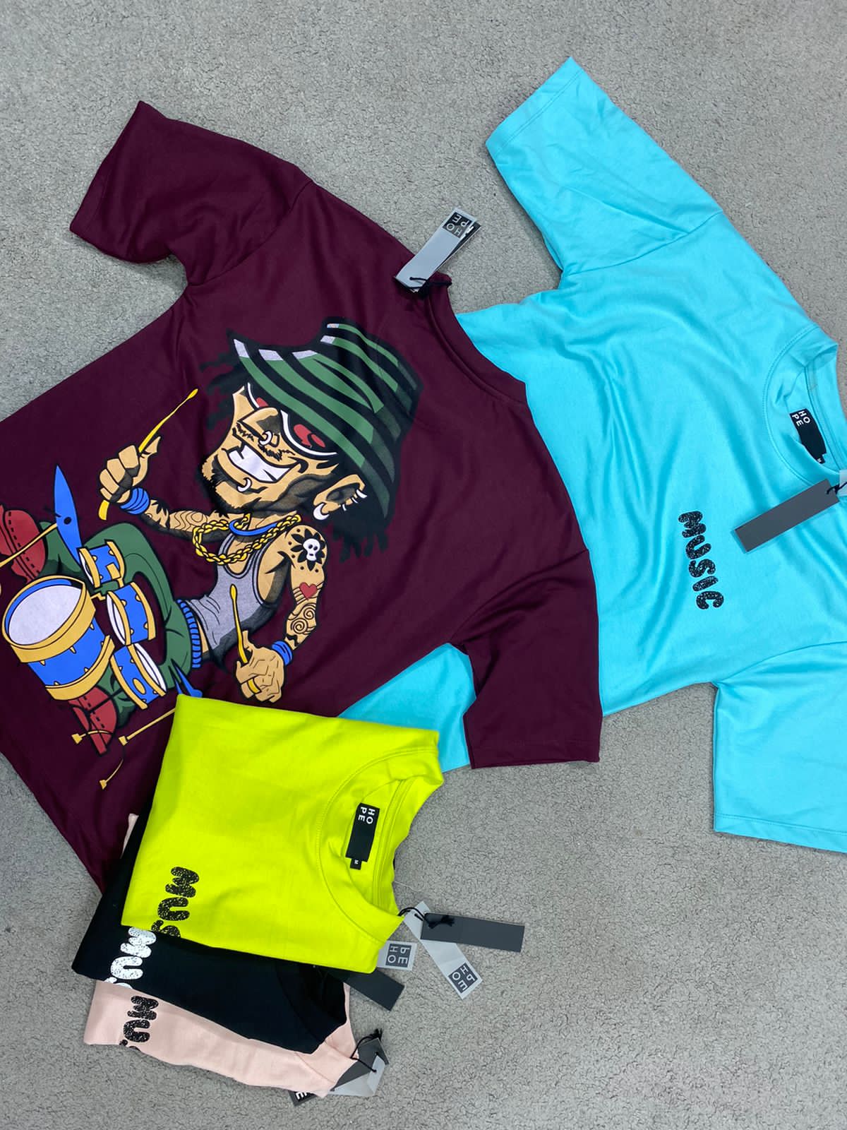 HOPE Maroon Colour With Music Back Print Drop Shoulder TShirt 108560