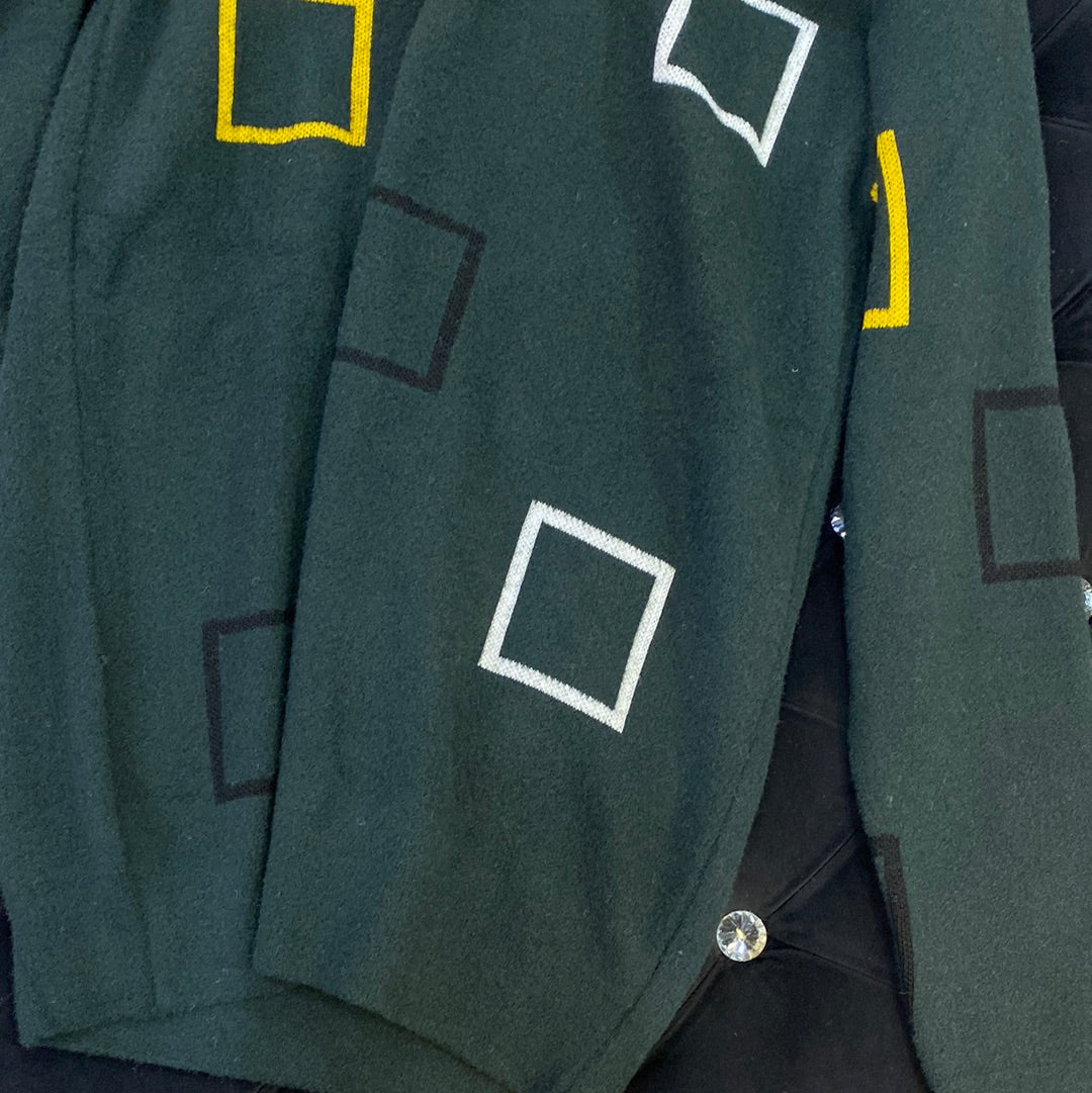 Dark Green ZR Soft Square Design Sweater for Men Unisex 9110