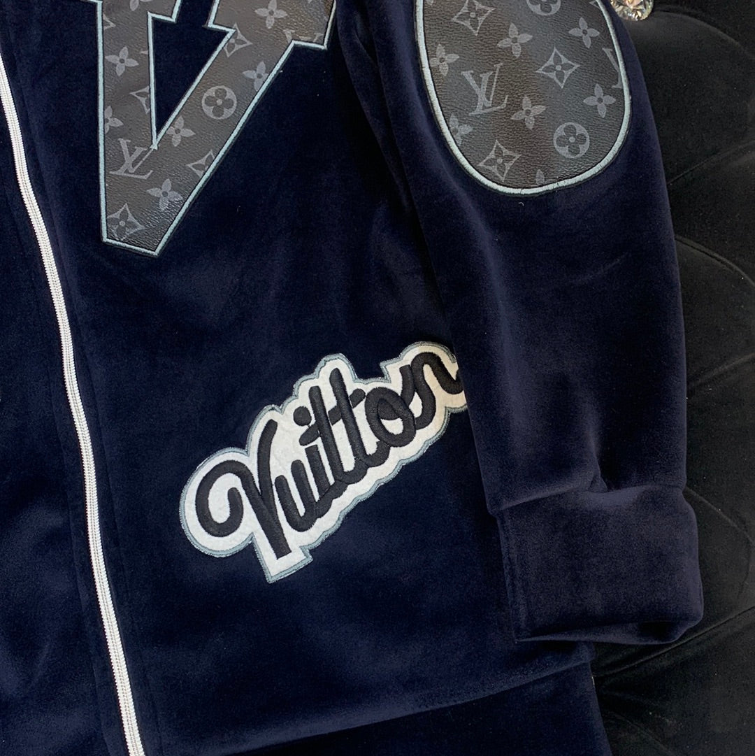 VL LOU UOL Navy Blue Colour VL Logo Loop Knit Fabric Imported Fabric Quality Versity Jacket 9397