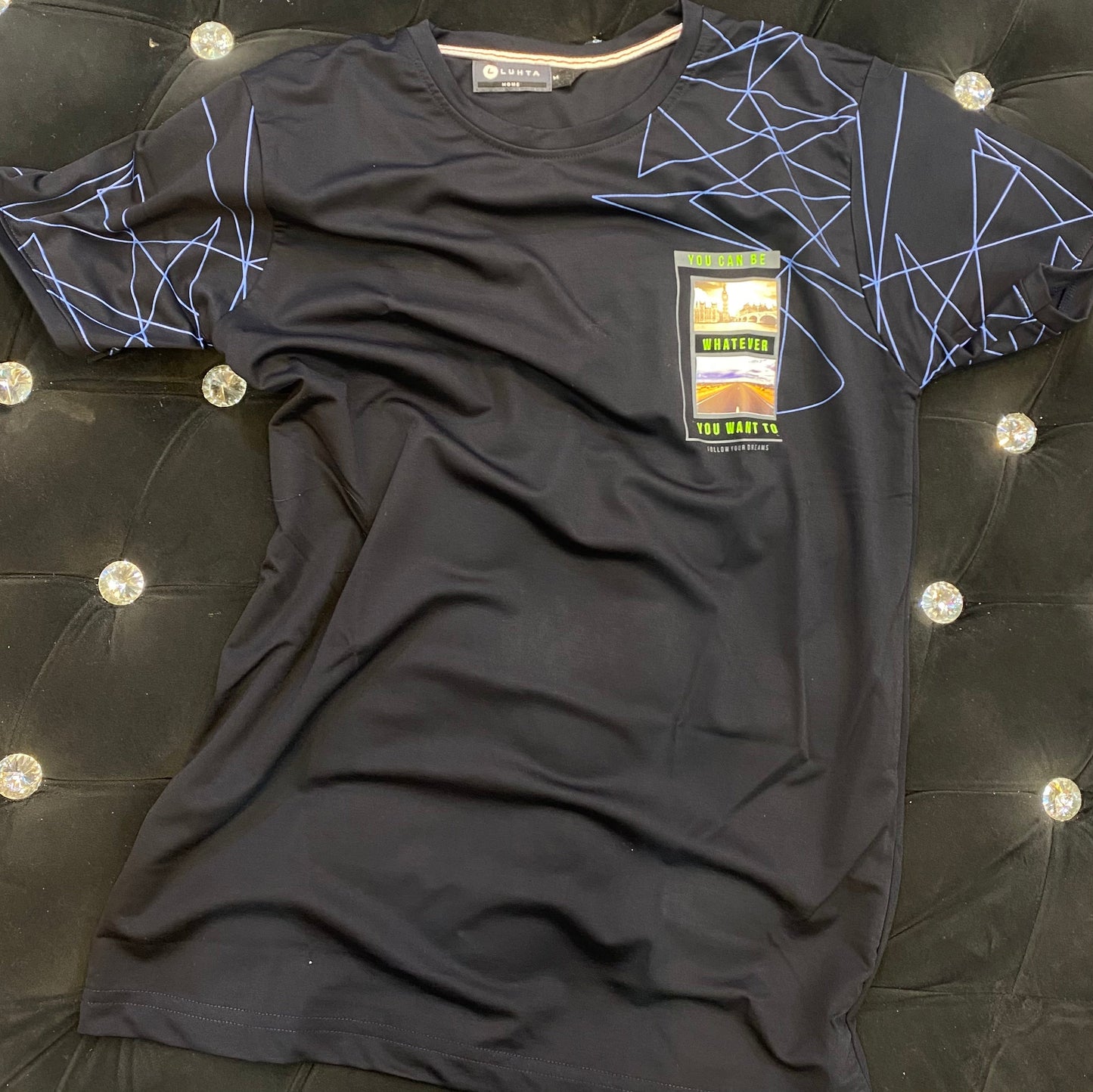 HUL Navy Blue Colour with Print Lycra Cotton TShirt 381312