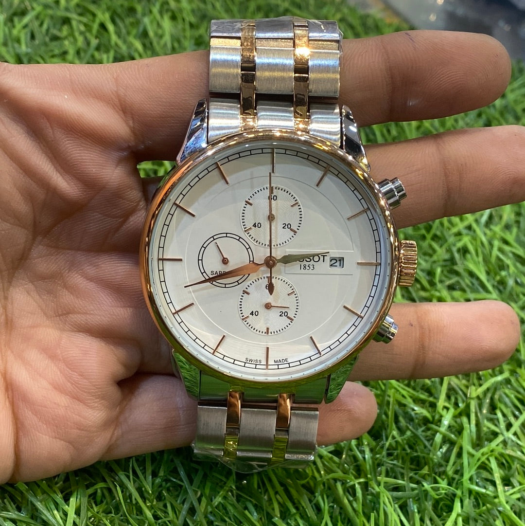 Sit Silver chroper Chain white chroper Dial Chrono Working Men Watch
