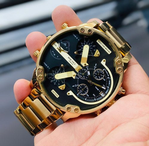 Wrist Watch Gold Big Dial Watches Eid Gold Chain Black Big Dial