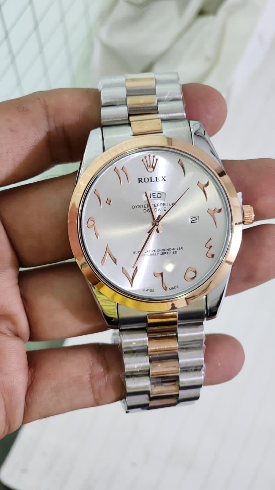 Lor Silver Copper Chain Copper Ring White Dial Day Date Men Watch 901336