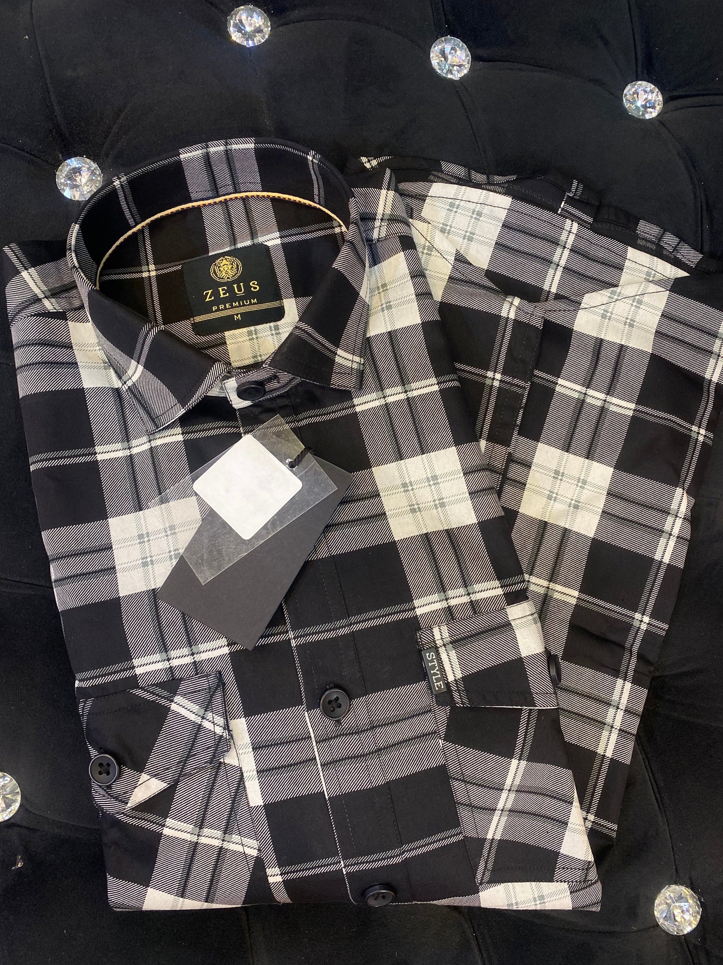 ZEUS Black Grey Colour With Check Print Double Pocket Lycra Cotton Full Sleeves Shirt 567893