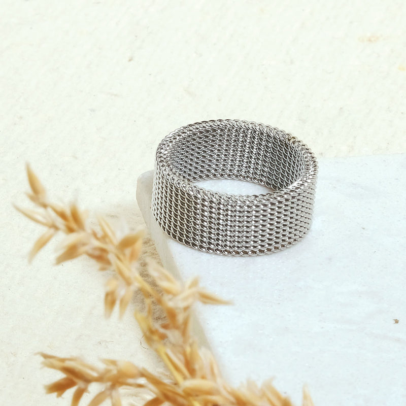 Sliver Fancy Mash Stainless Steel Circle Premium Quality Men’s Ring 50234