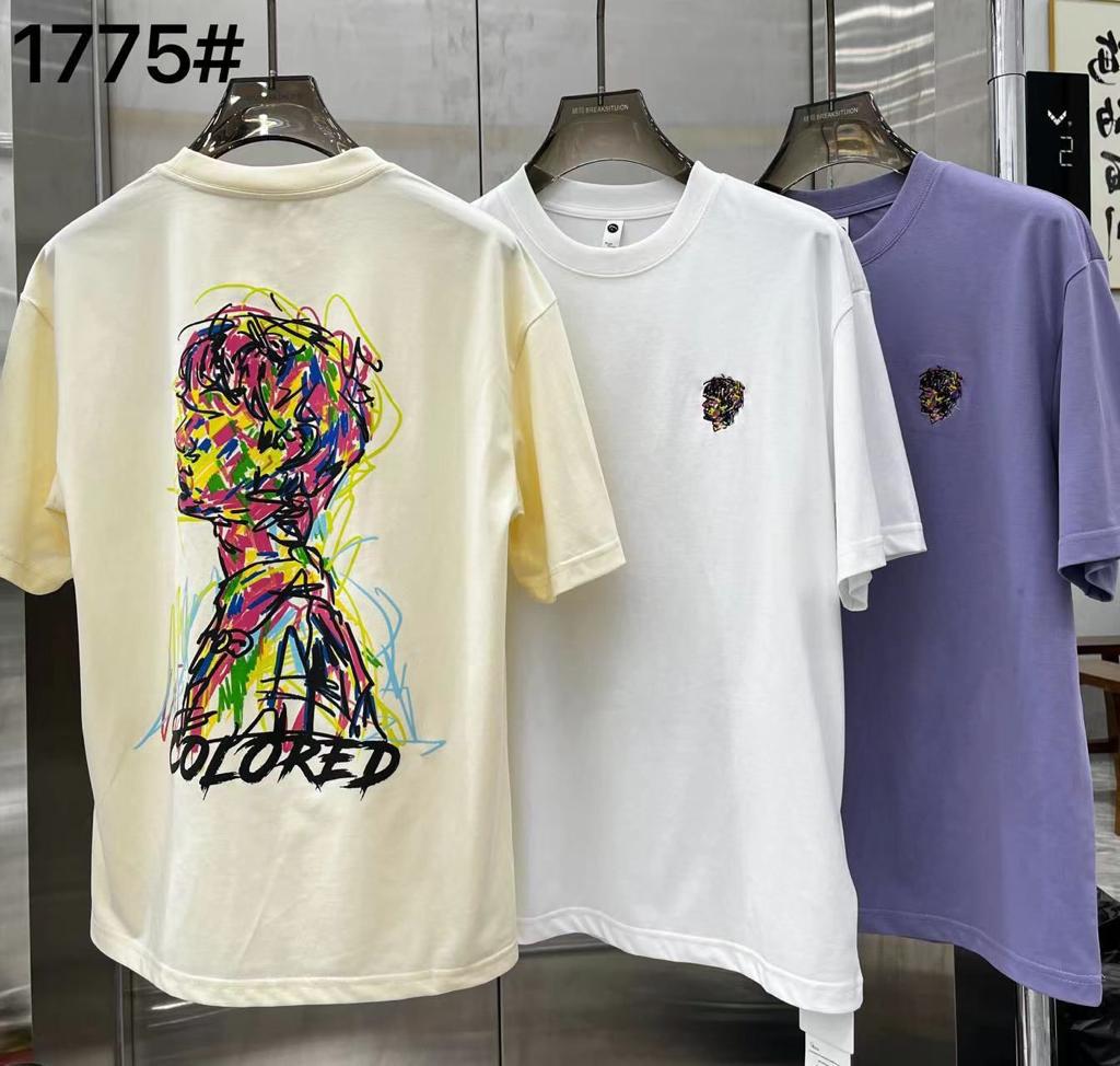 Colored White Colour With Front Back Embroidery Print Premium Quality Tshirt 1775