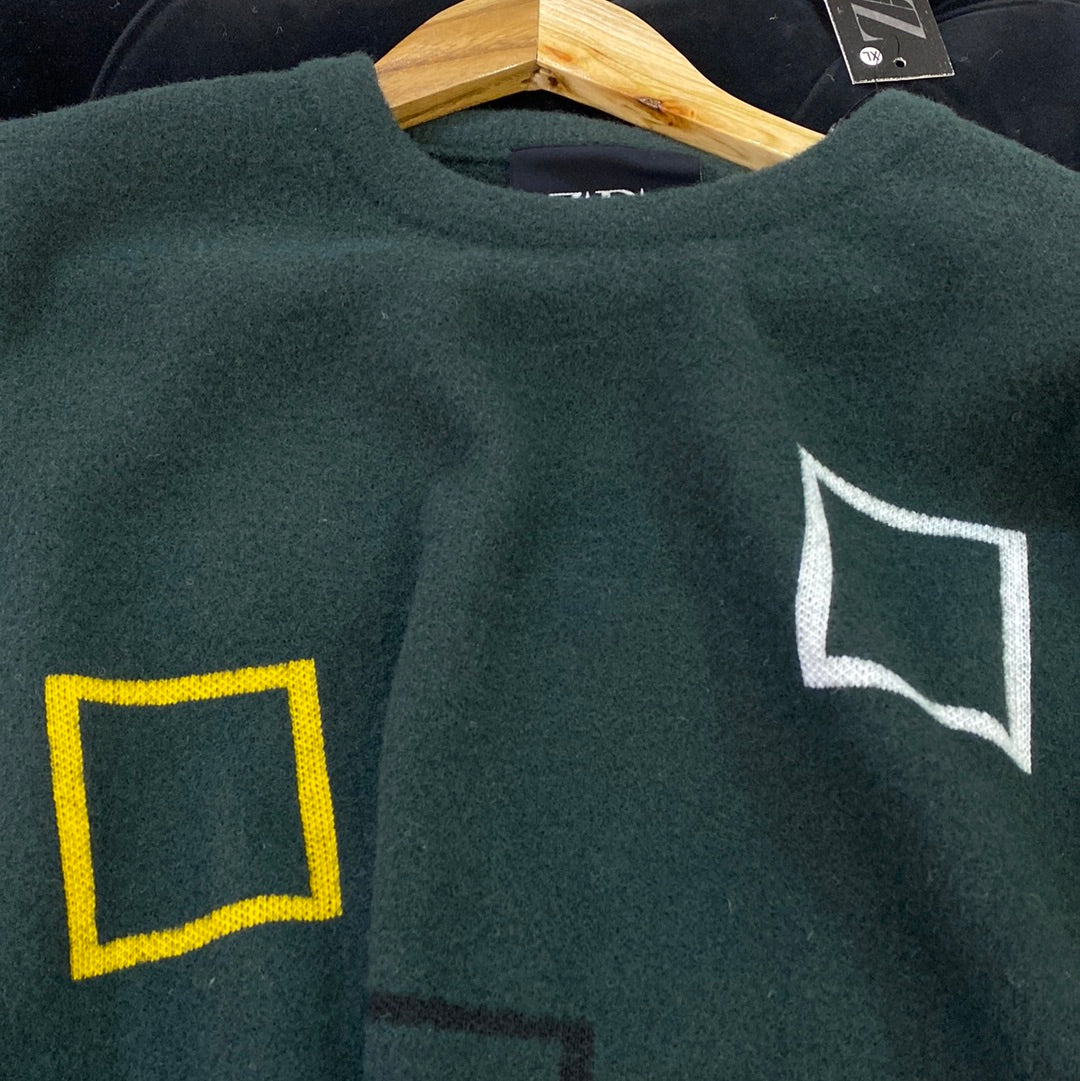 Dark Green ZR Soft Square Design Sweater for Men Unisex 9110