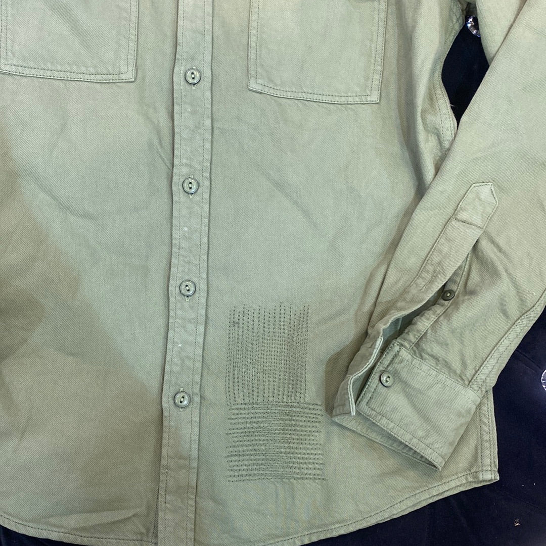 Green Colour LOP Branded Rough Ripped Look Design Imported Denim Shirt 78965