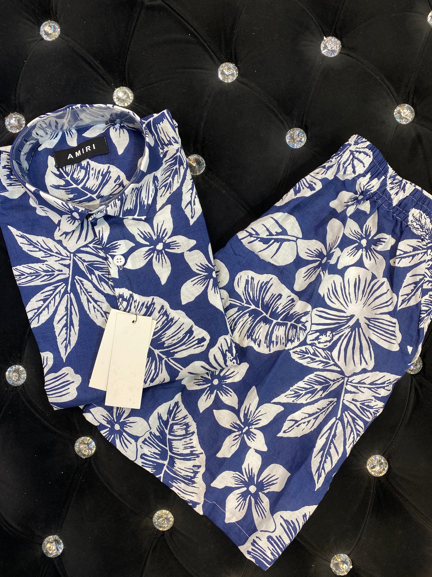 IMA Blue Colour With White Sea Flower Print Important Shirt With Shorts Coord Set 298178