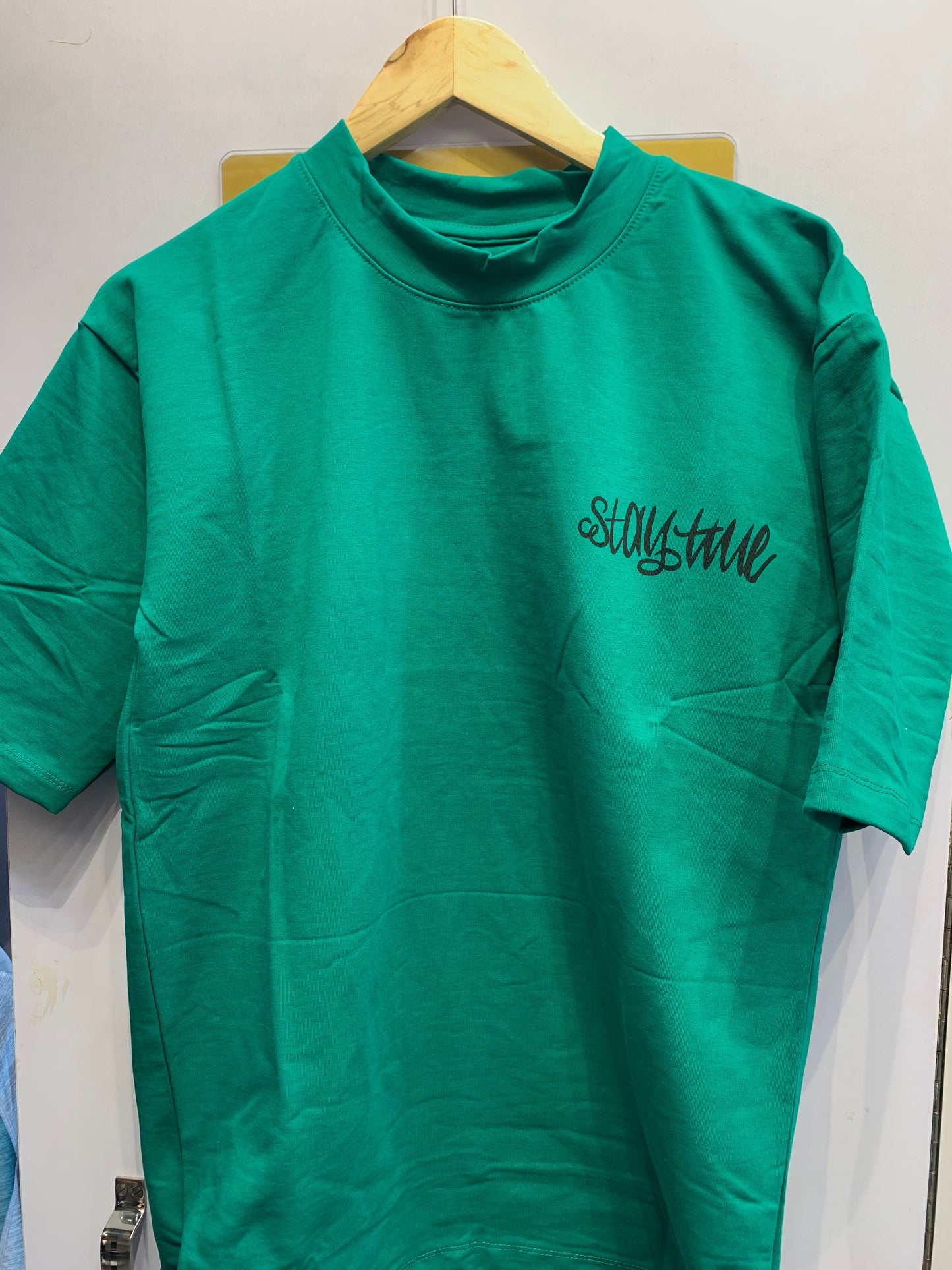 HOPE Green Colour With Stay Time Back Print Drop Shoulder TShirt 1105024