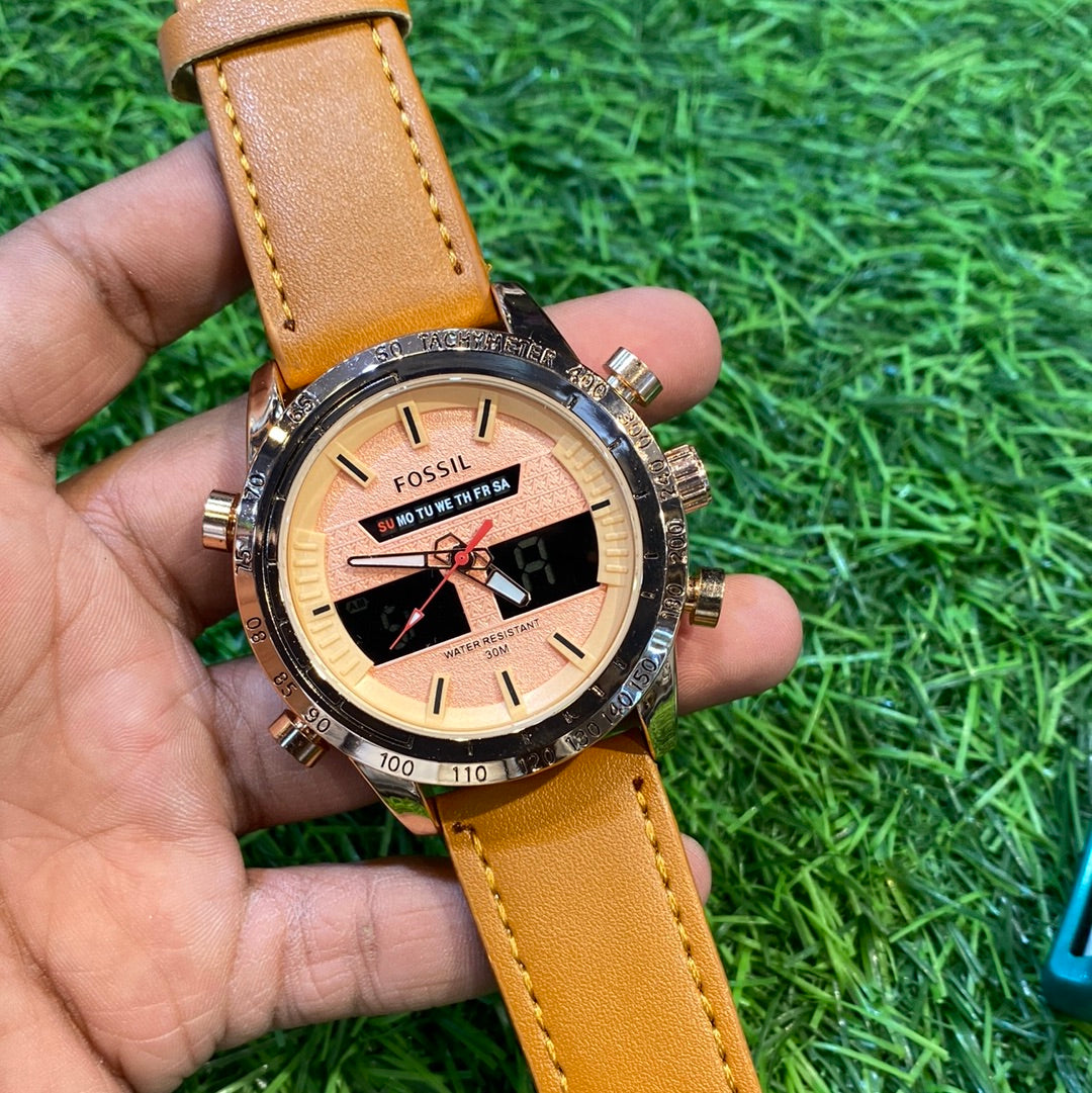 SOF Tan Strap Copper Dial Analog Digital Strap Men Watch 400605