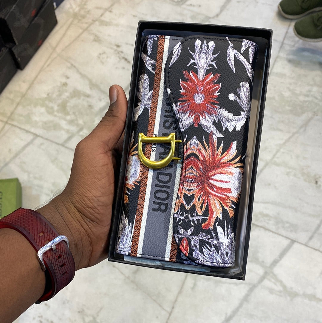 OID Black Colour Flower Print Three Fold Ladies Clutch 012092