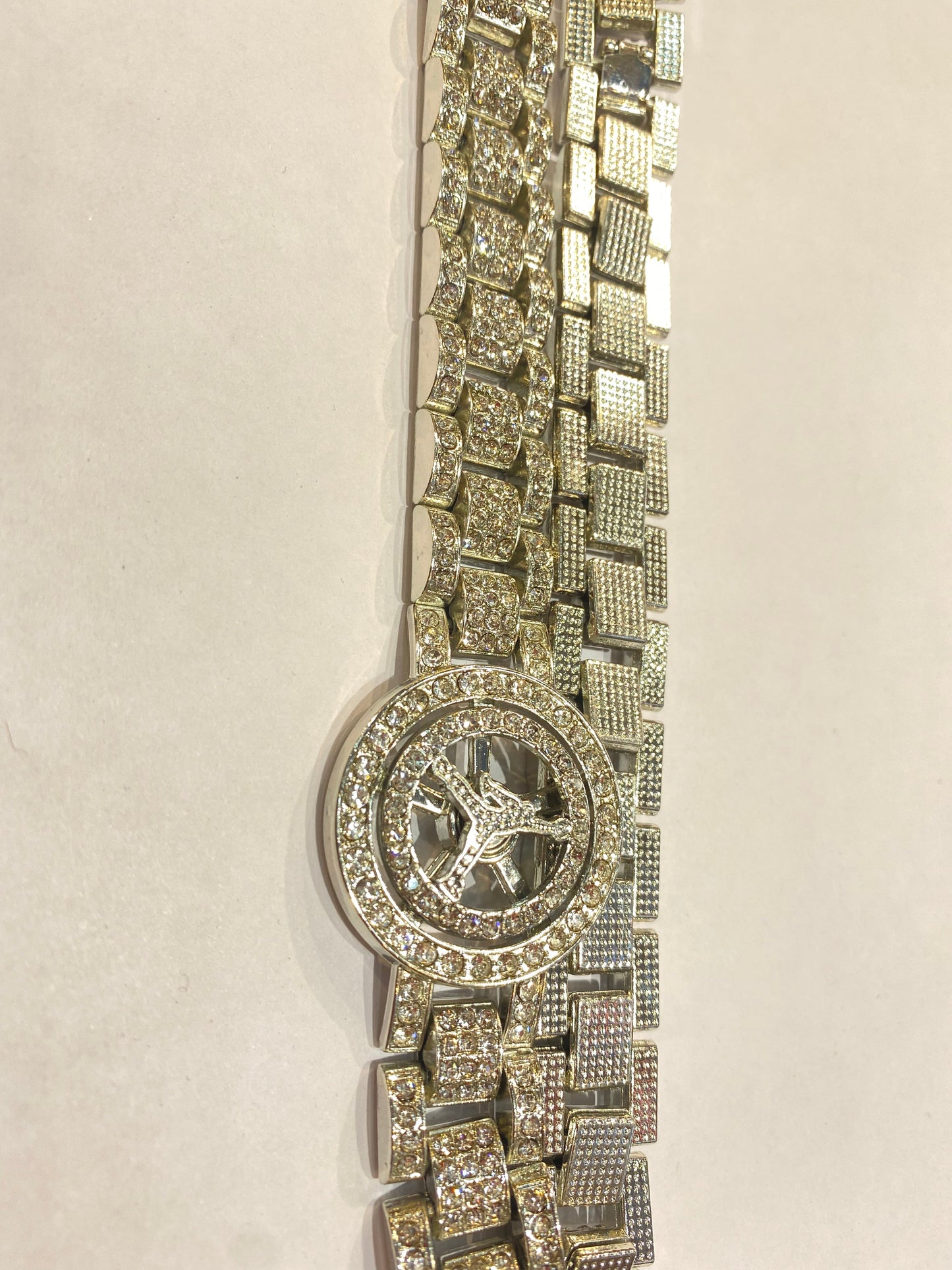 Gold And Sliver Colour With Diamond Studded Cuban Chain 90012