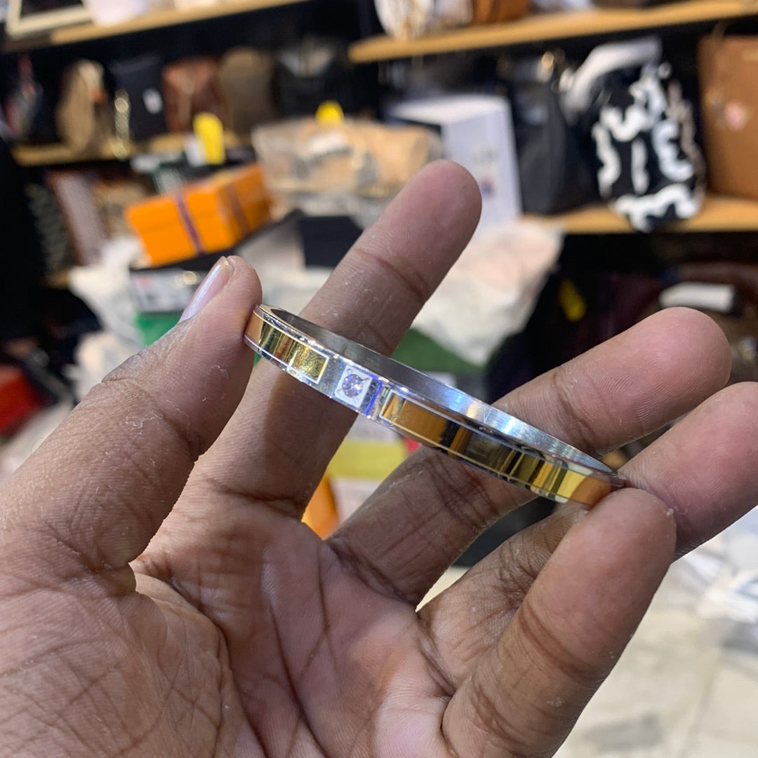 Sliver Gold Color With Diamond Studded Style Kada Bracelet 502405