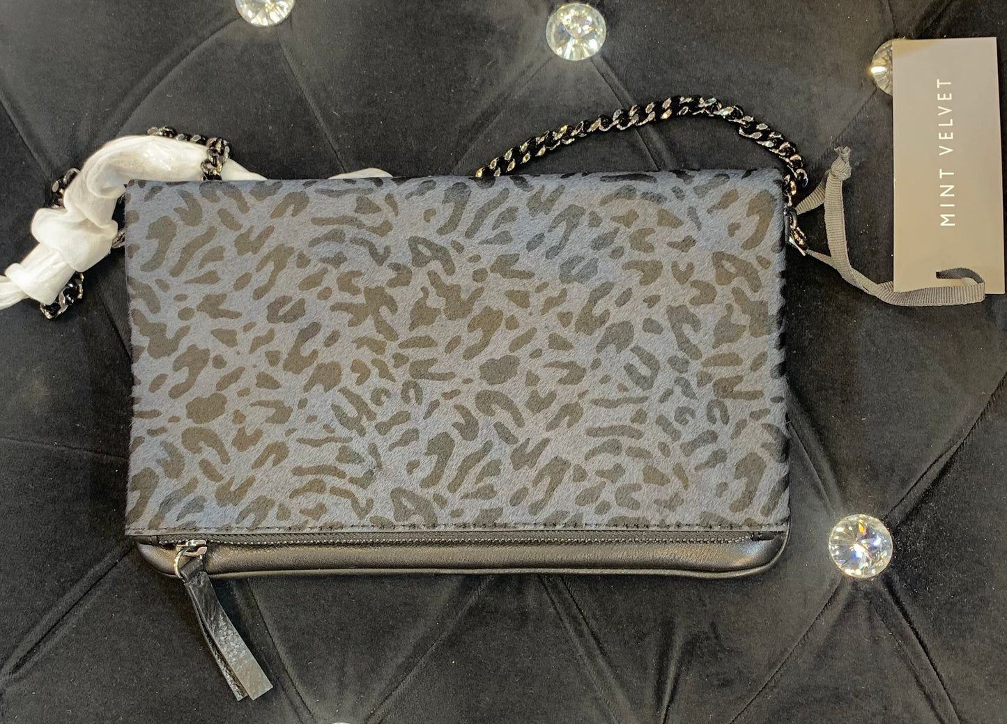 MIN NIM Black Colour Leopard Printe With Magnett Lock Genuine Leather Mini Ladies Side Sling Bag
