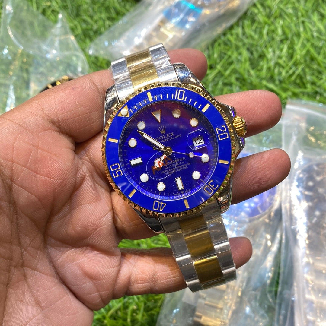 Lor Silver Gold Blue Automatic Chain Watch For Men 400197
