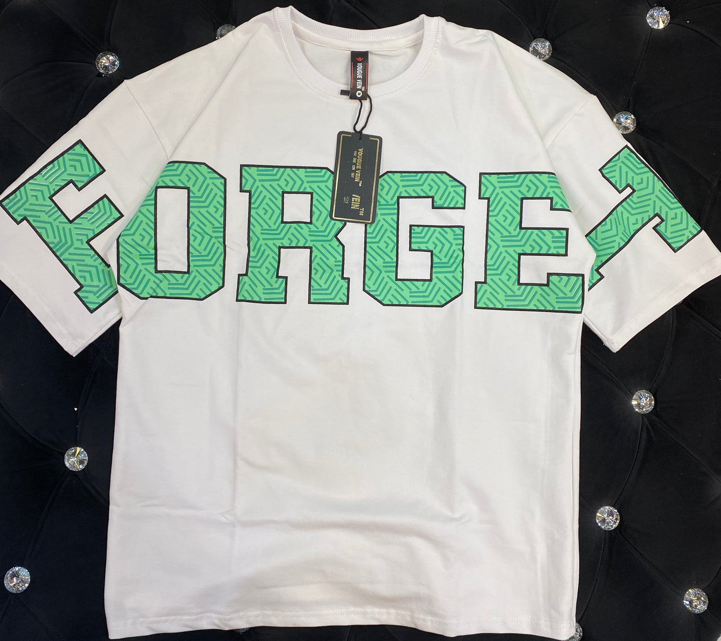 Forget White Colour With Big Green Forget Print Half Sleeve TShirt 4262712