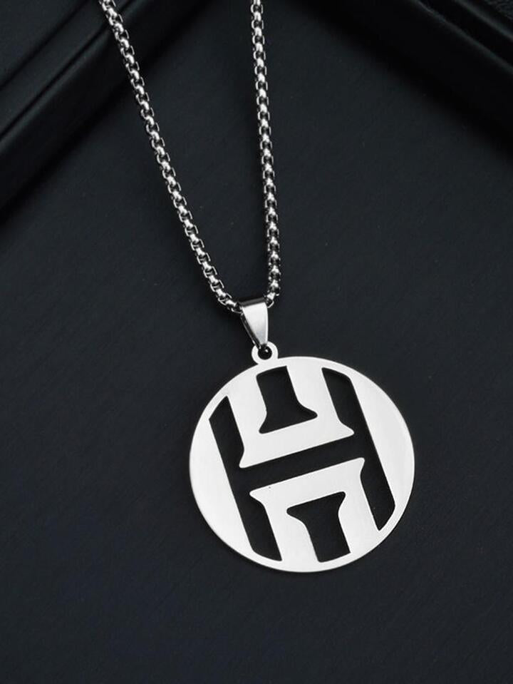 Sliver Letter Hollow Out Round Pendant Necklace Chain 50287