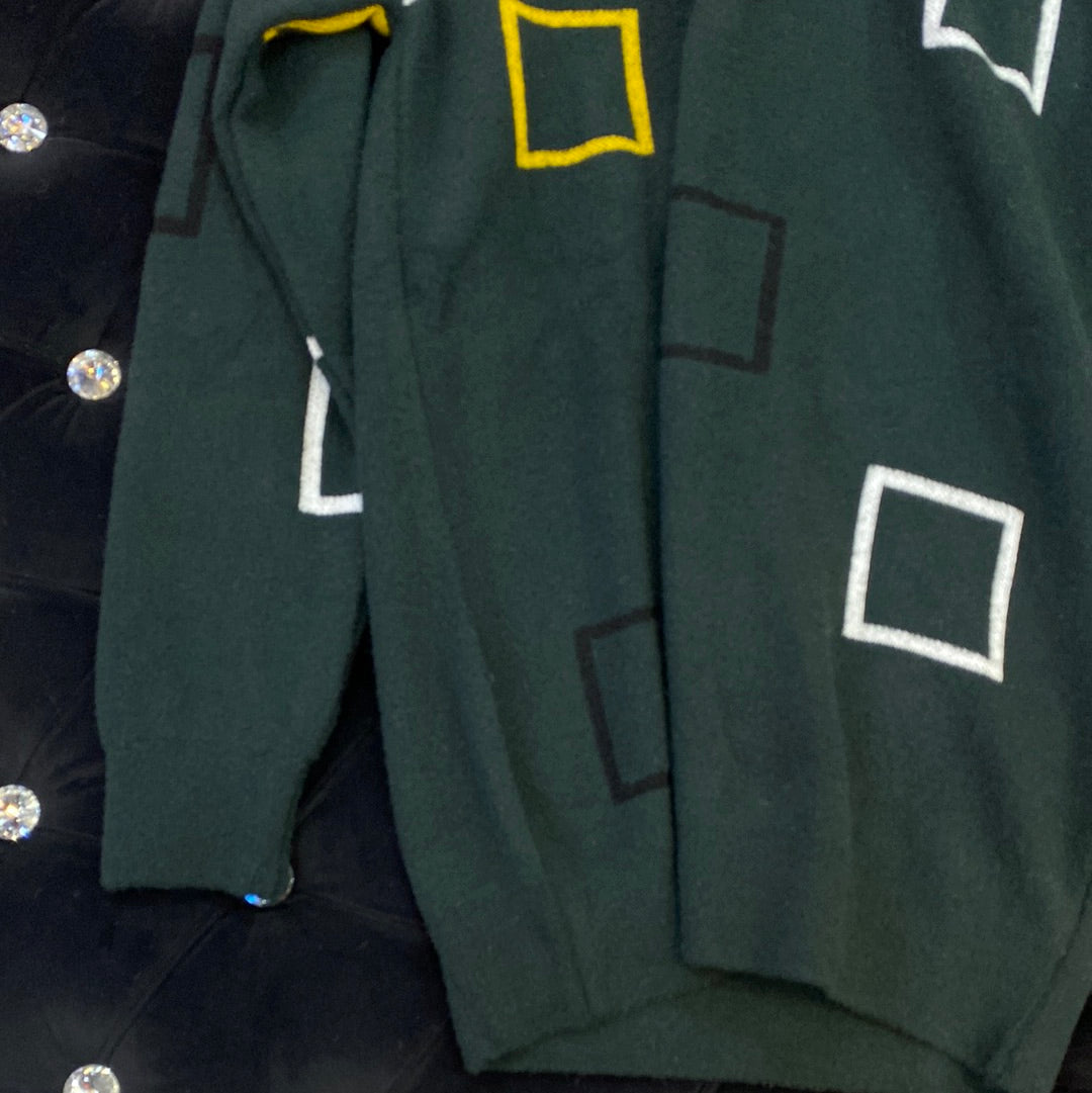 Dark Green ZR Soft Square Design Sweater for Men Unisex 9110