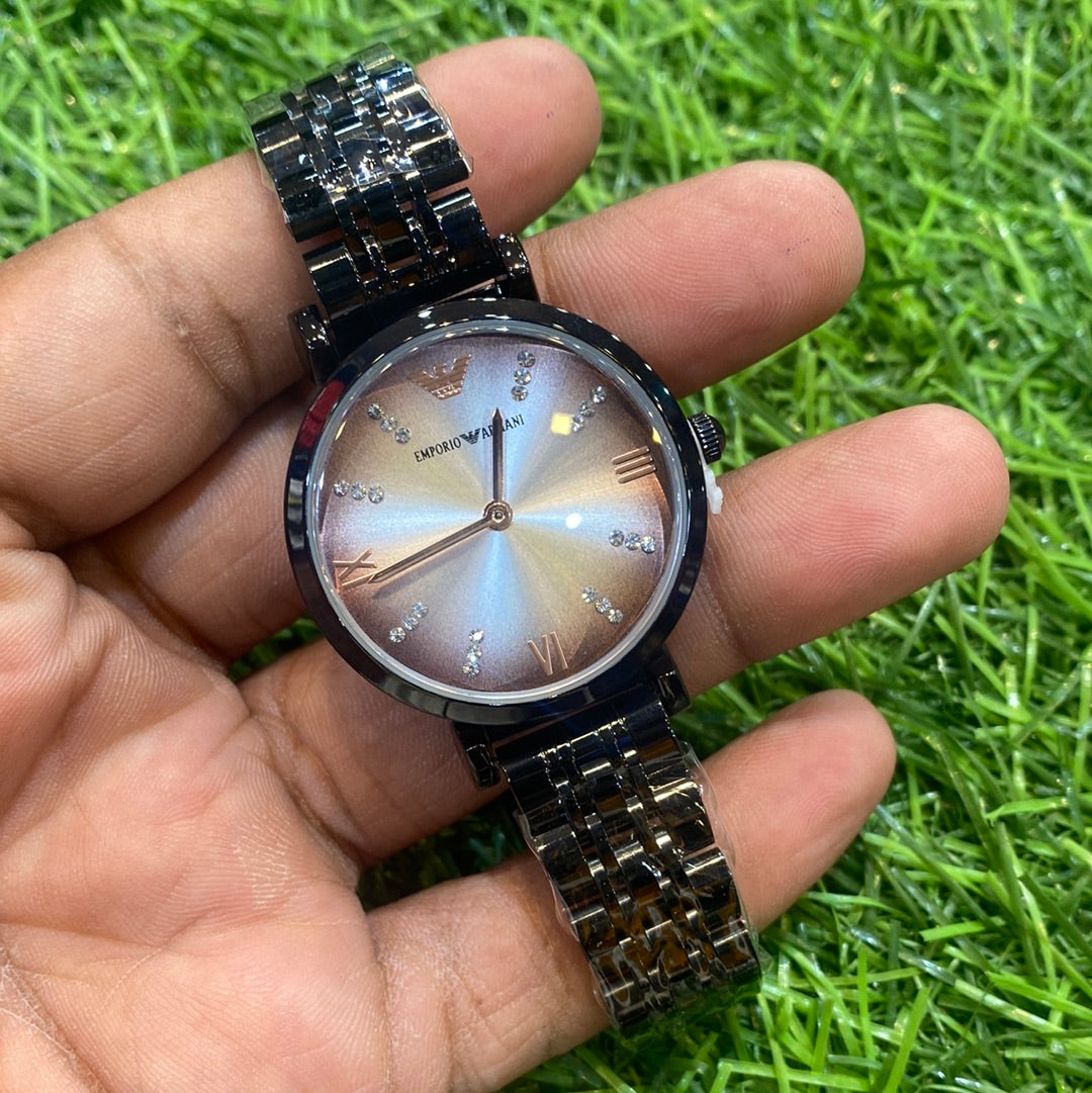 Black Chain Grey Brown Stud Dial Ladies Watch