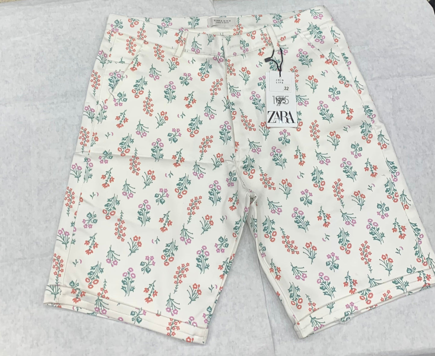 Zr Raz White Colour Floral Print Denim Men Short 50235