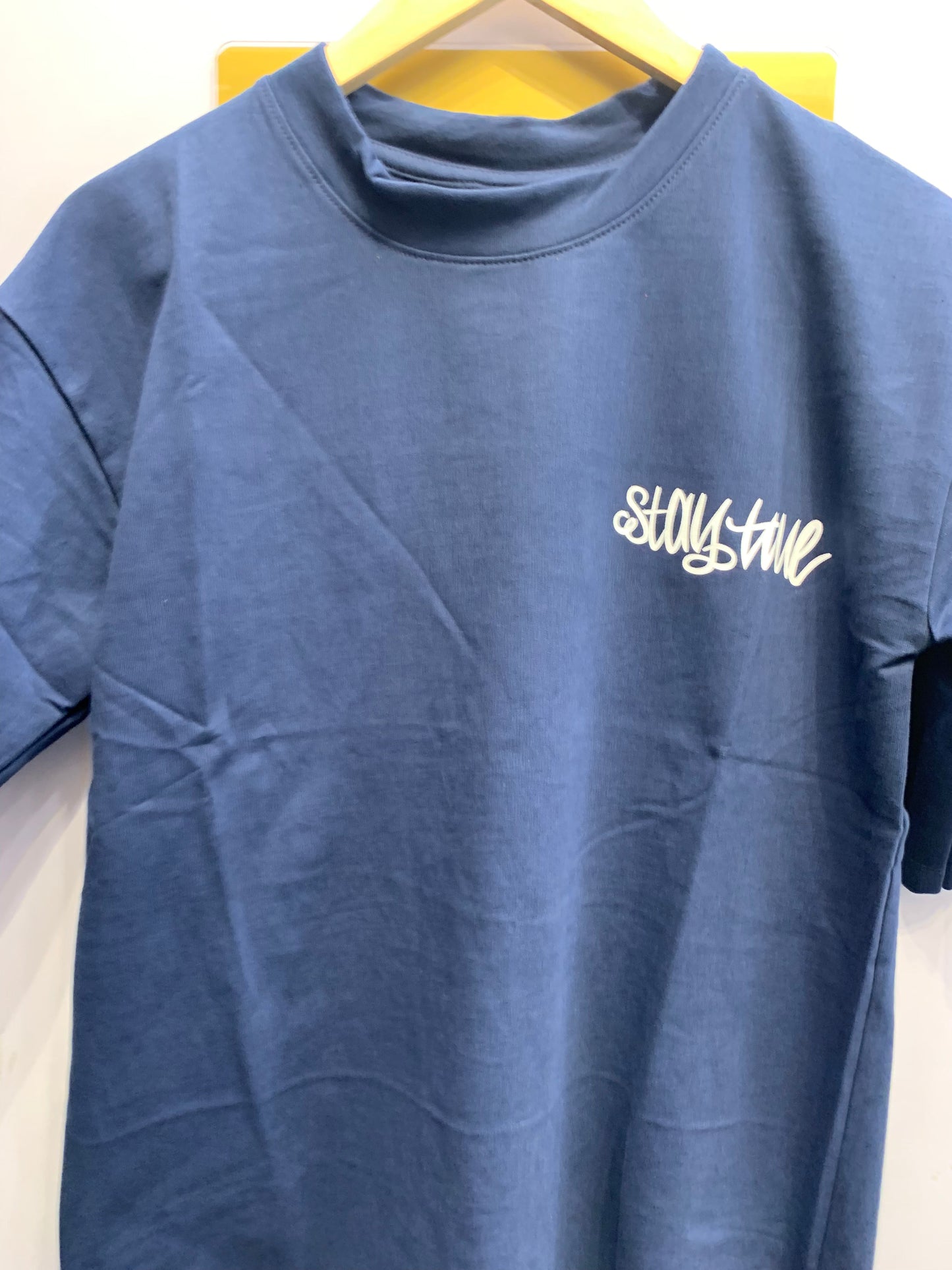 HOPE Navy Blue Colour With Stay Time Back Print Drop Shoulder TShirt 1105023