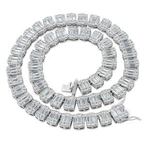 Silver Baguette Diamond Chain Necklace 75098