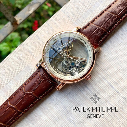 Tap Pat Brown Strap Watch Automatic Men,s Watch See Through 400795