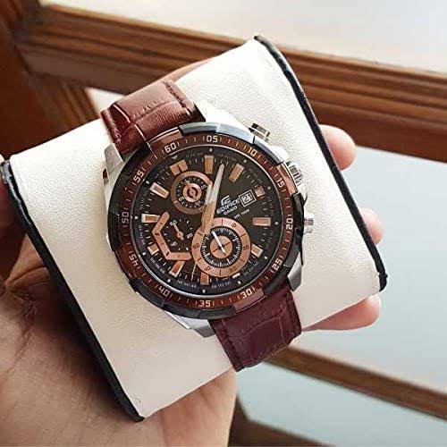 IDE Brown Strap Brown Black Dial Chrono Working Men Watch