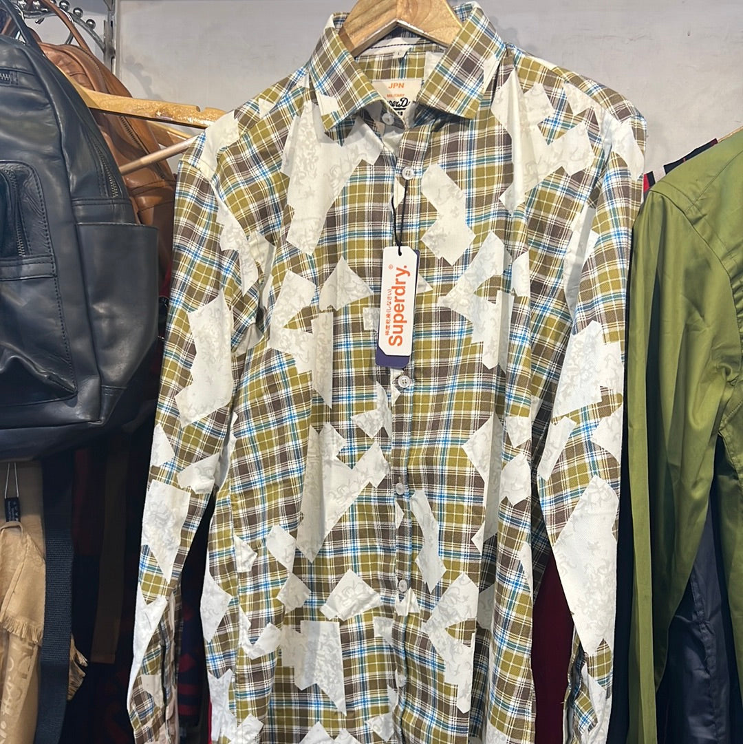 Green Check JPN SD Military PUS DS Formal Casual Print Shirt SU Lycra Cotton Men’s Wear Shirt 110096