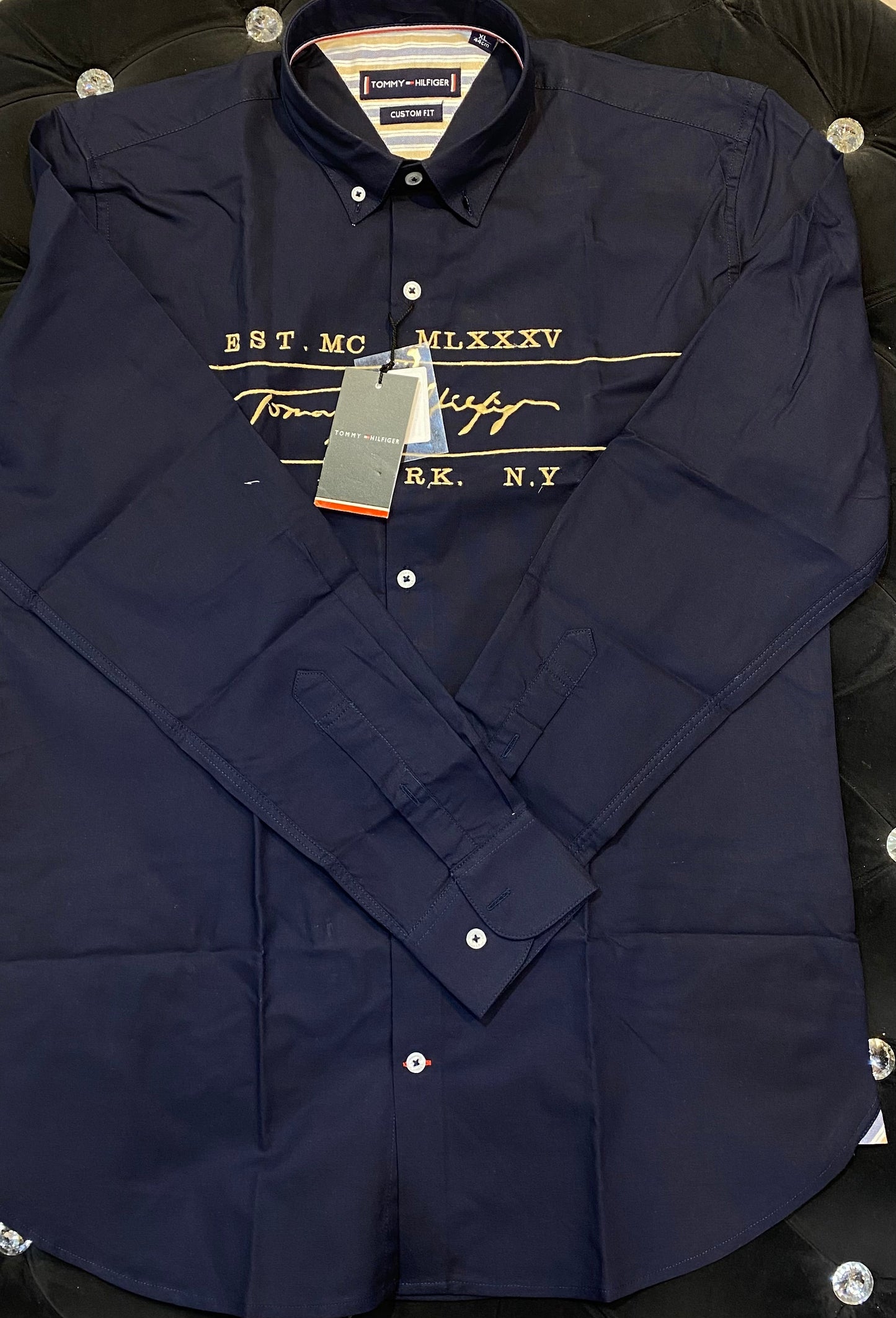 MOT Navy Blue Colour With Cream Embroidery Premium Cotton Full Sleeves Shirt 933033
