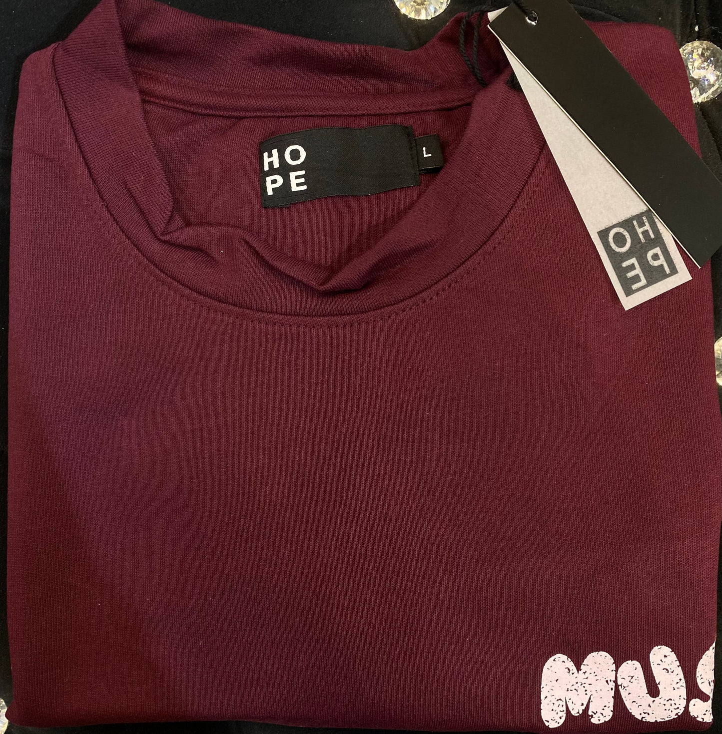 HOPE Maroon Colour With Music Back Print Drop Shoulder TShirt 108560