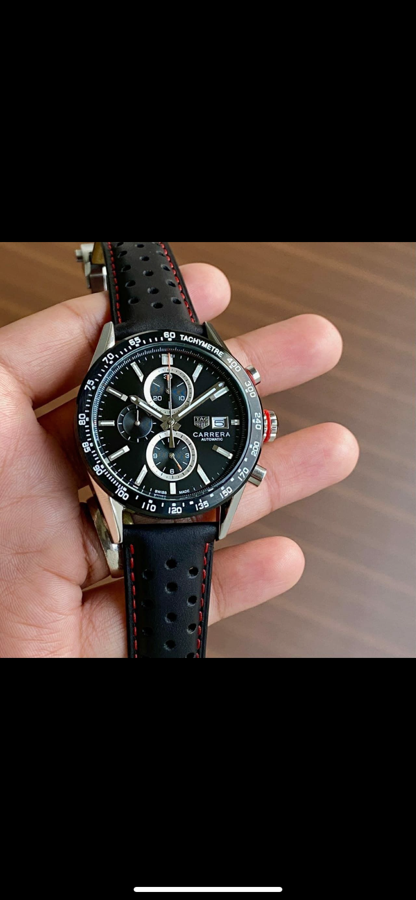 Black Leather Strap Black Dial Chrono Watch for Men 400979