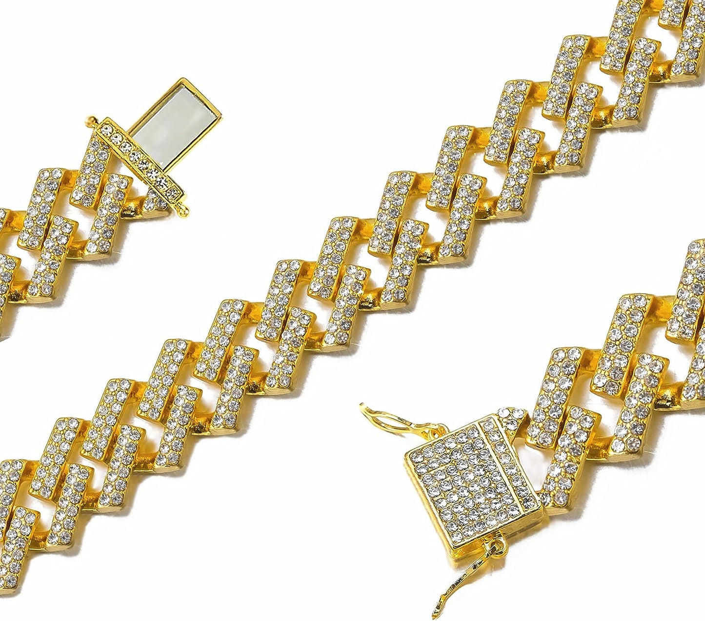 Gold Cuban Link Chain for Men Hip Hop Iced Out Bracelet CZ Diamond Chain 502341