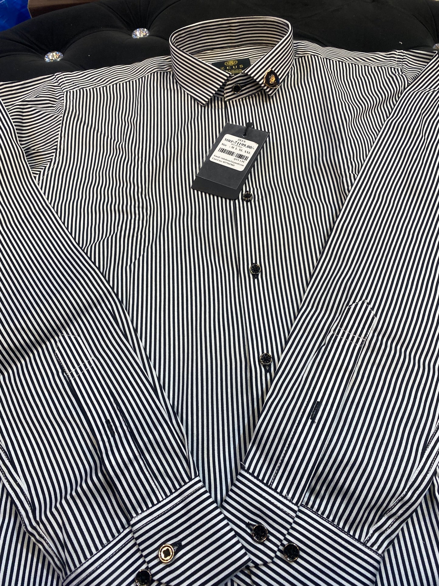 ZEUS White Black Colour With Black Lines Lycra Cotton Full Sleeves Shirt 47885