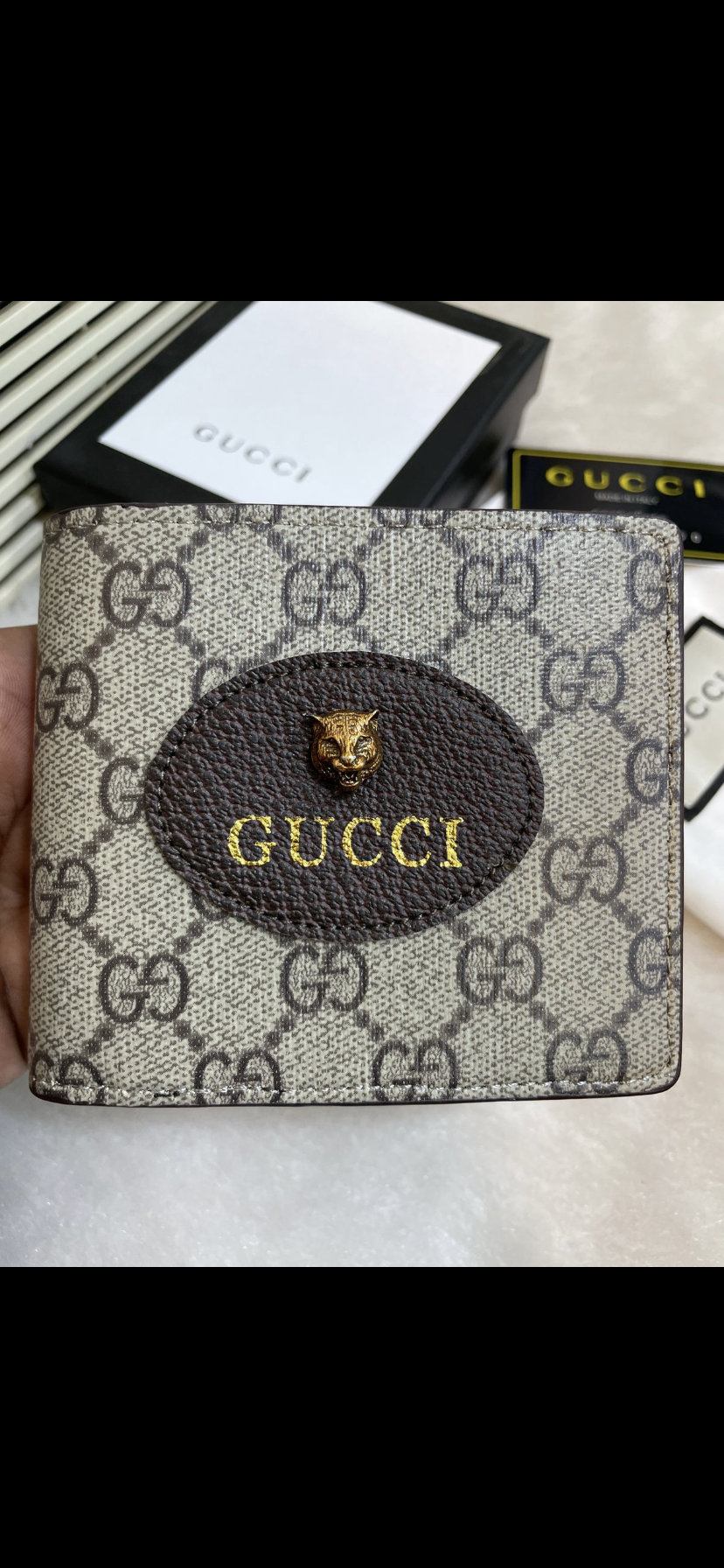 CUG Branded Luxury Tiger Head Italian Leather Men Wallet Model Apricot Big Hardware 60223056